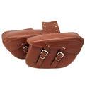 Retro brown PU leather motorcycle side box saddle bag mounted on a bike