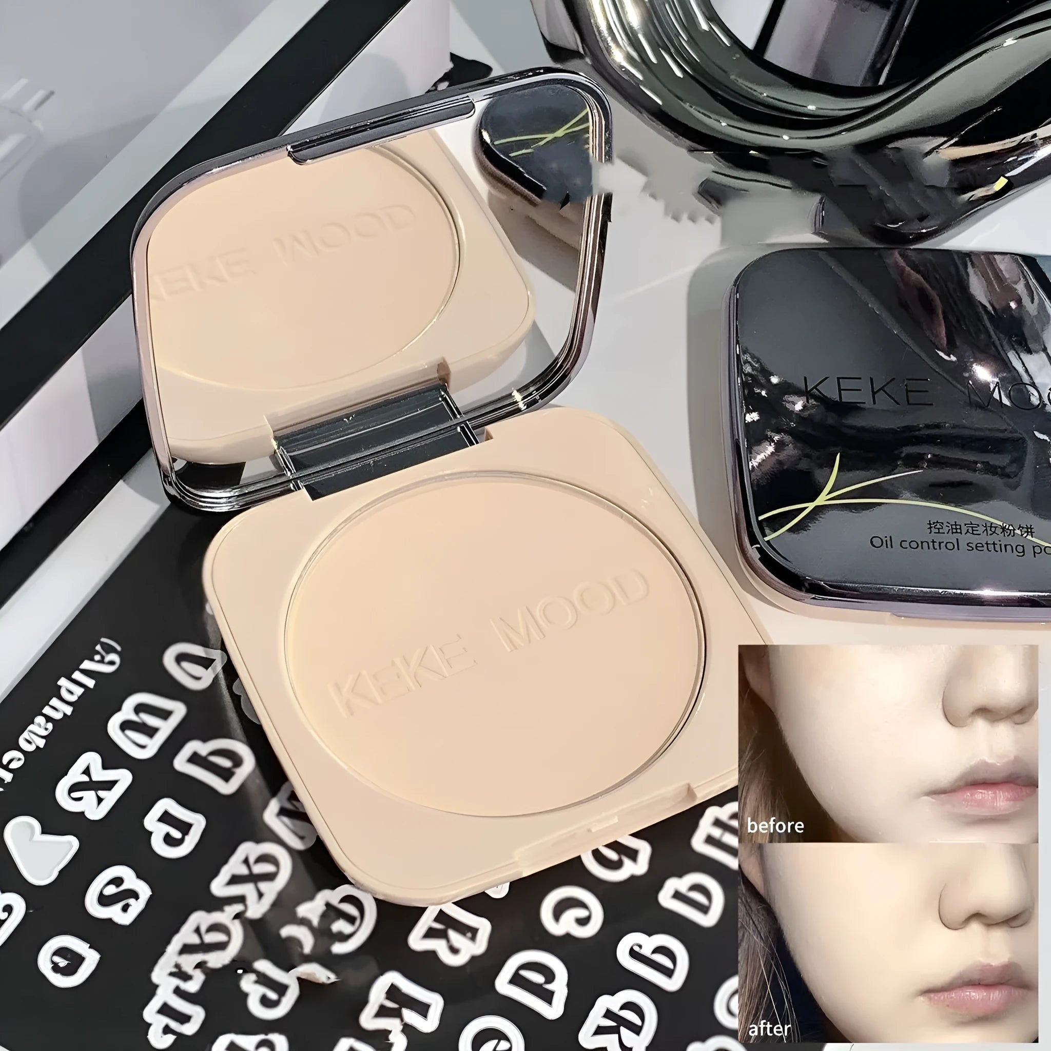 Pressed powder compact for oil control and skin brightening in natural matte finish