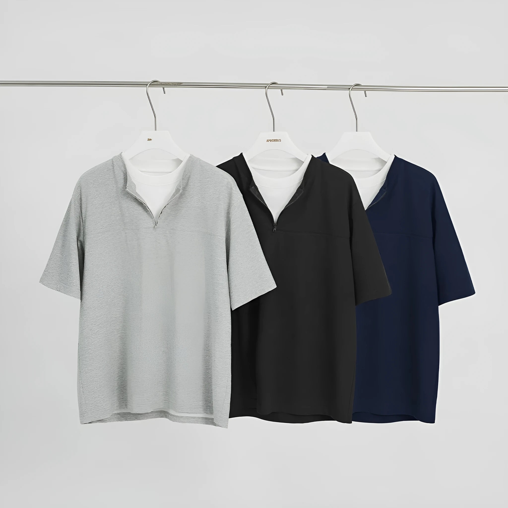 Women's loose patchwork top in solid colour with zip false two-piece design