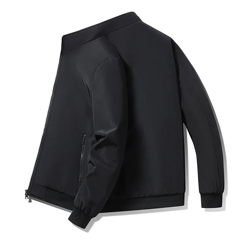 Men's thickened polyester fibre winter coat in black, oversized fit, front view