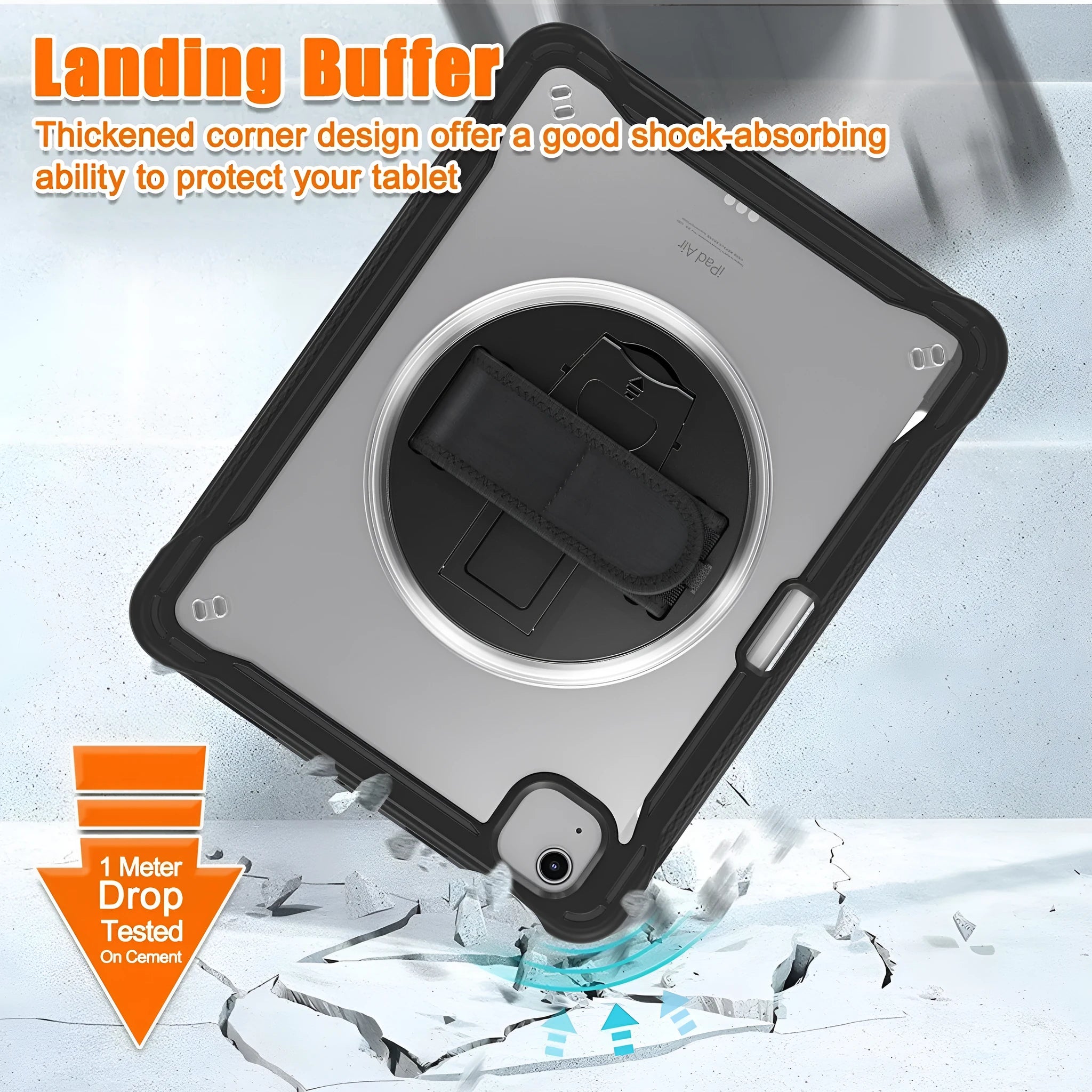 iPad Mini 6 tablet case 8.3-inch rotating bracket black colour PC TPU protective cover with lanyard