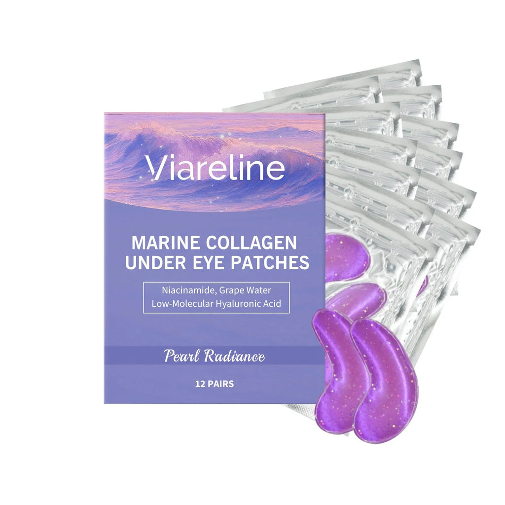 A box containing 12 pairs of collagen and hyaluronic acid eye masks for skincare.