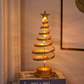 Metal spiral Christmas tree table lamp with warm white LED lights, 33cm tall.