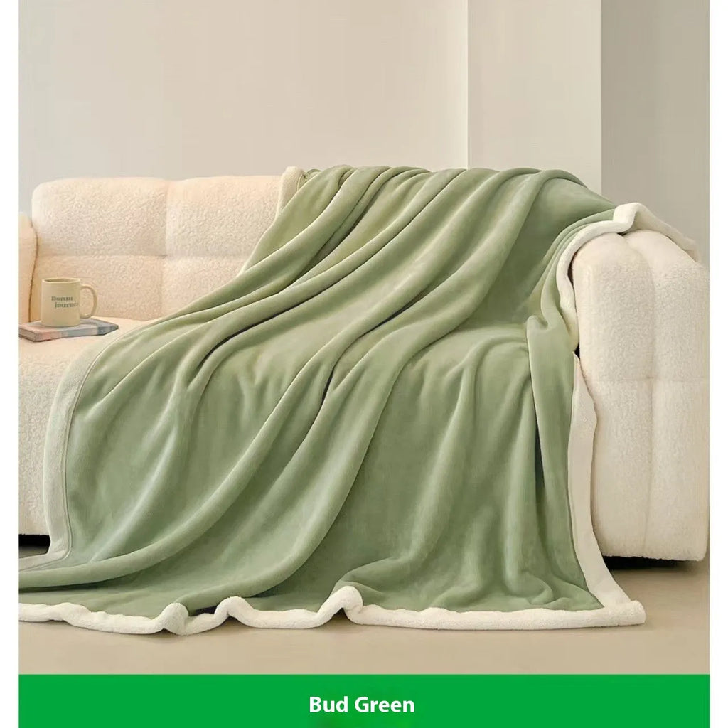Soft flannel blanket in solid colour light luxury style, available in pink, green, peach orange, or lilac purple