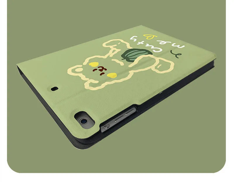 Cartoon flip iPad case in imitation leather and TPU, Matcha Zoo and Habit Bear designs