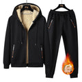 Men's black plus size suit set with long-sleeve coat and trousers, polyester fabric, wool lining