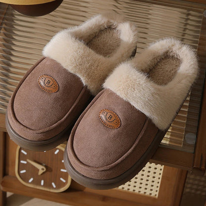 Cozy suede slippers for men with plush lining, non-slip sole, and versatile indoor/outdoor design