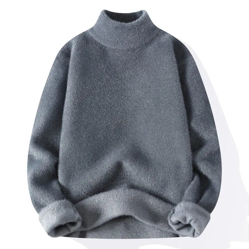 Men's half turtleneck sweater winter solid colour pullover long sleeve in black straight fit