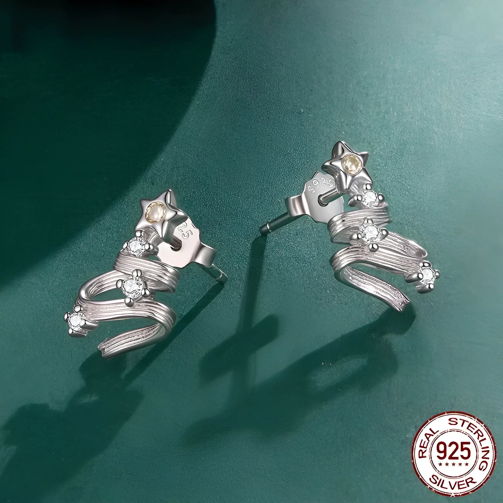 S925 sterling silver Christmas tree stud earrings on white background BSE1255 colour