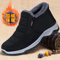 Men's fleece-lined cotton-padded snow boots in black with rubber sole and flat heel