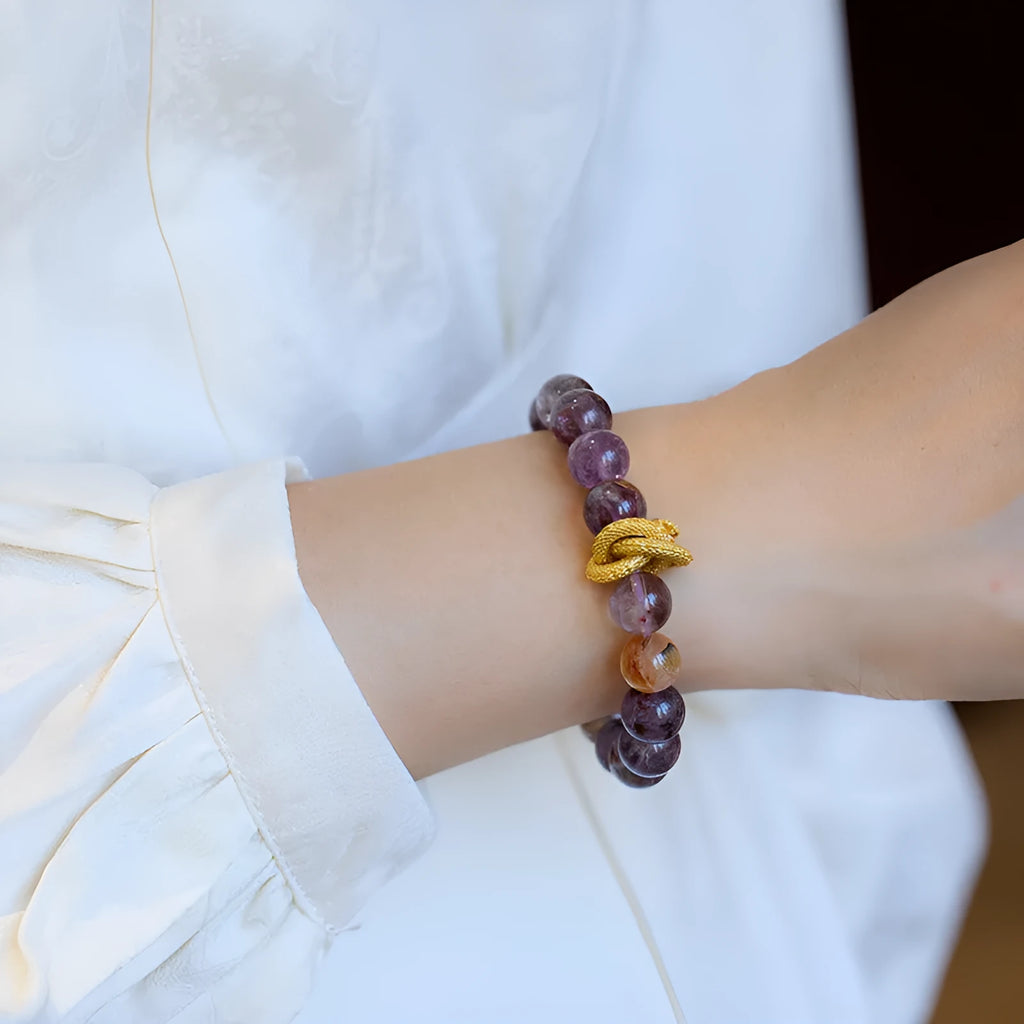 Purple ghost jade crystal bracelet with nine purple charm and animal zodiac modelling