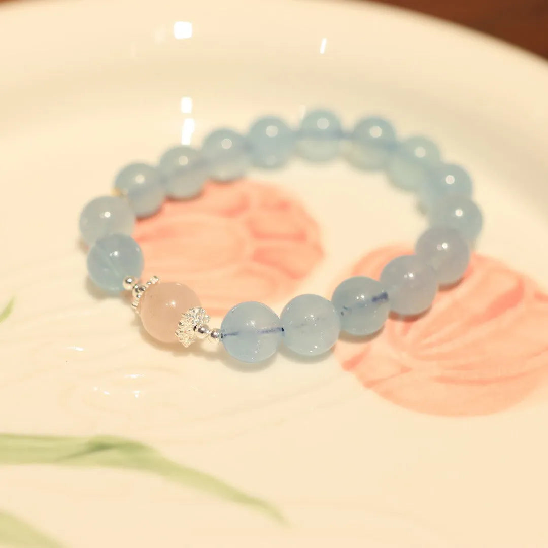 Chinese style DIY bracelet kit with aquamarine beads, pearl elements and Fengjiu design for jewellery making