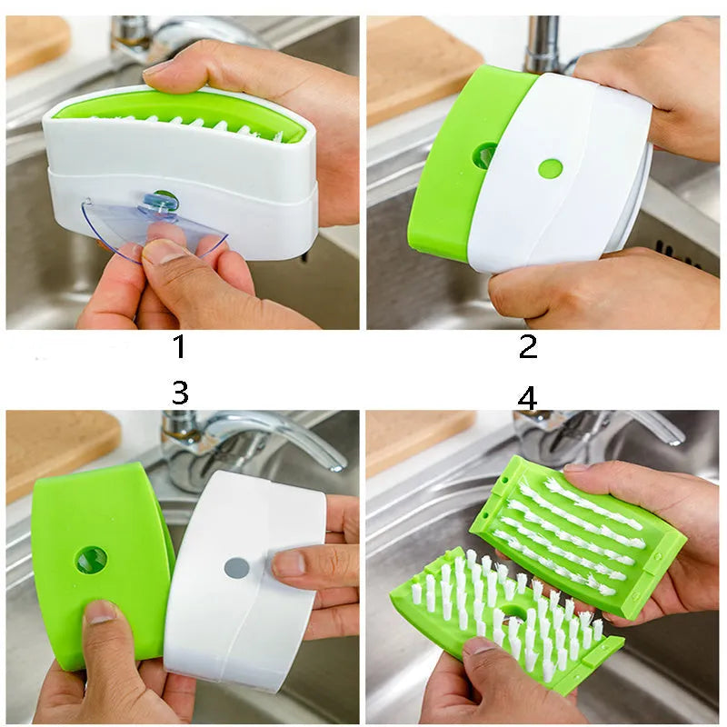 Creative cutlery design kitchen cleaning brush with suction cup in blue, green or pink colour options