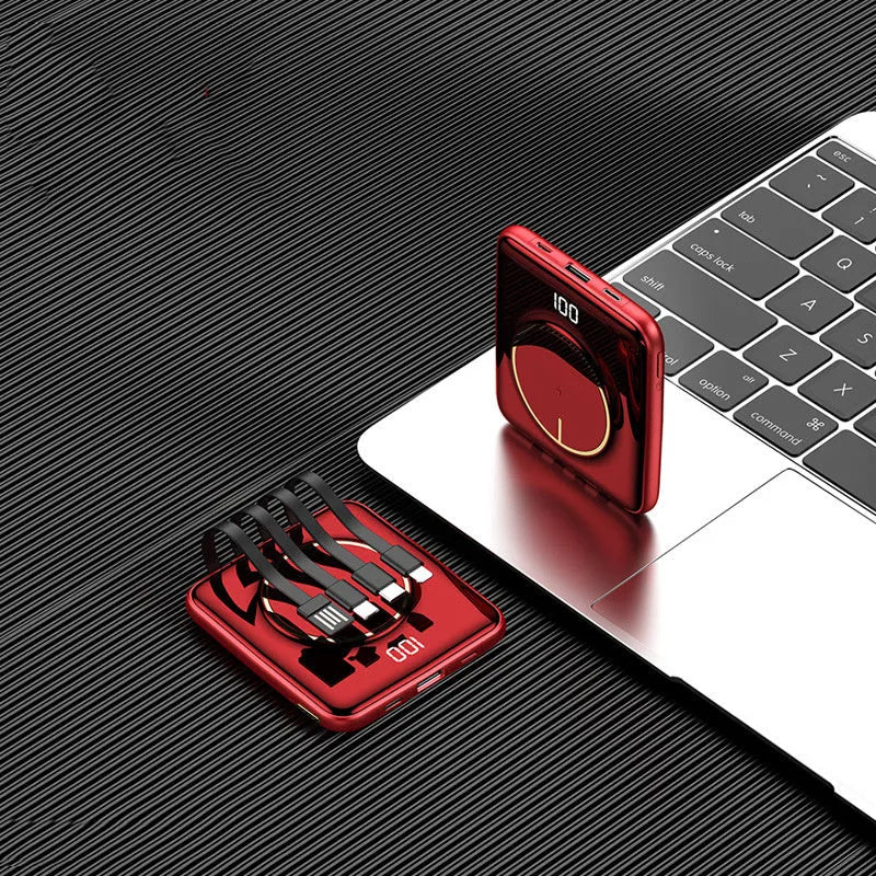 20000mAh PD fast charge power bank in black, green, or red with LCD display, compact 84mm design