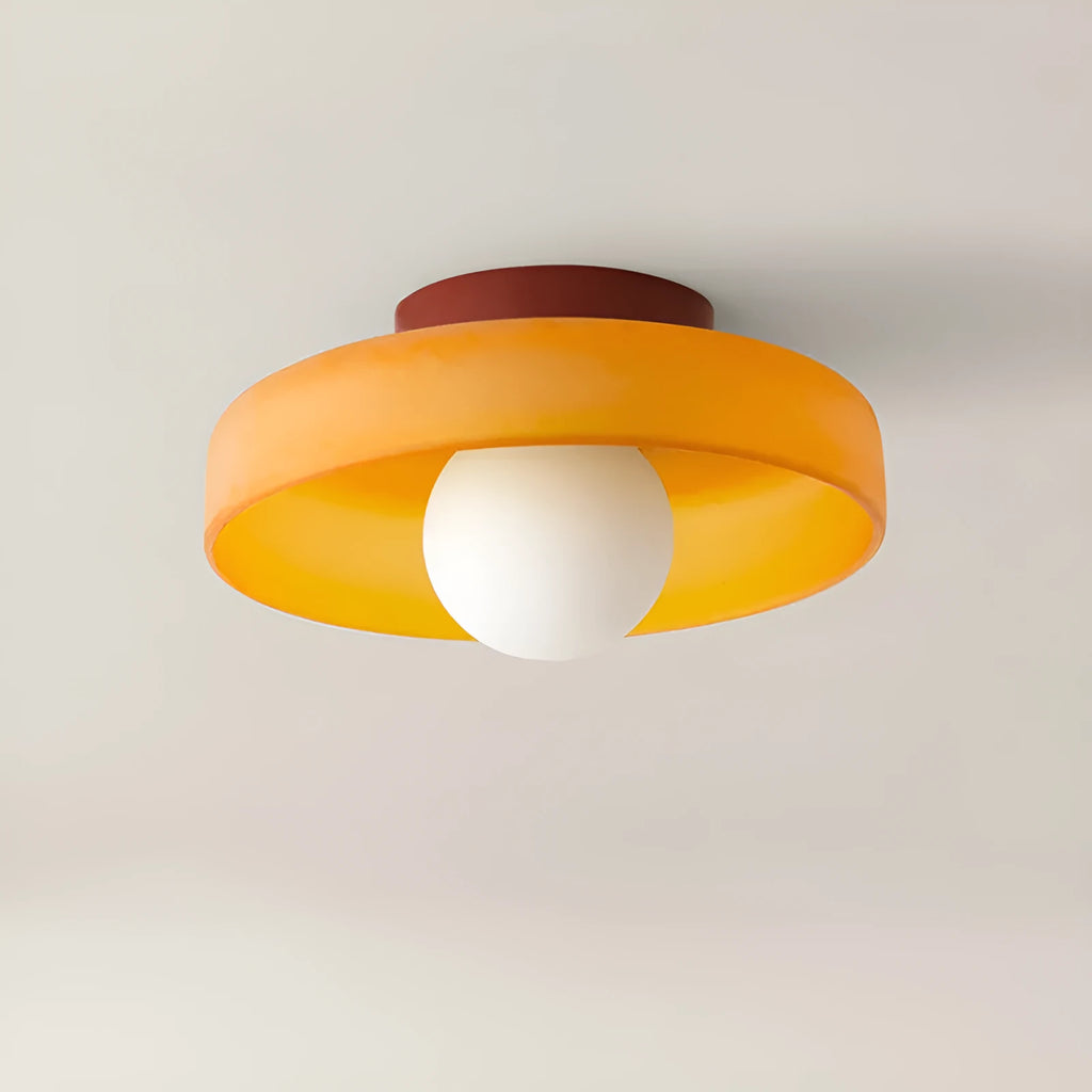 Round modern glass ceiling light with white glass shade, 25cm diameter, for hallway or porch
