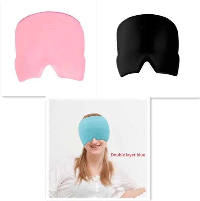 Soothing ice gel eye mask for headache relief, featuring a cooling gel pack and premium elastic cloth for a comfortable fit