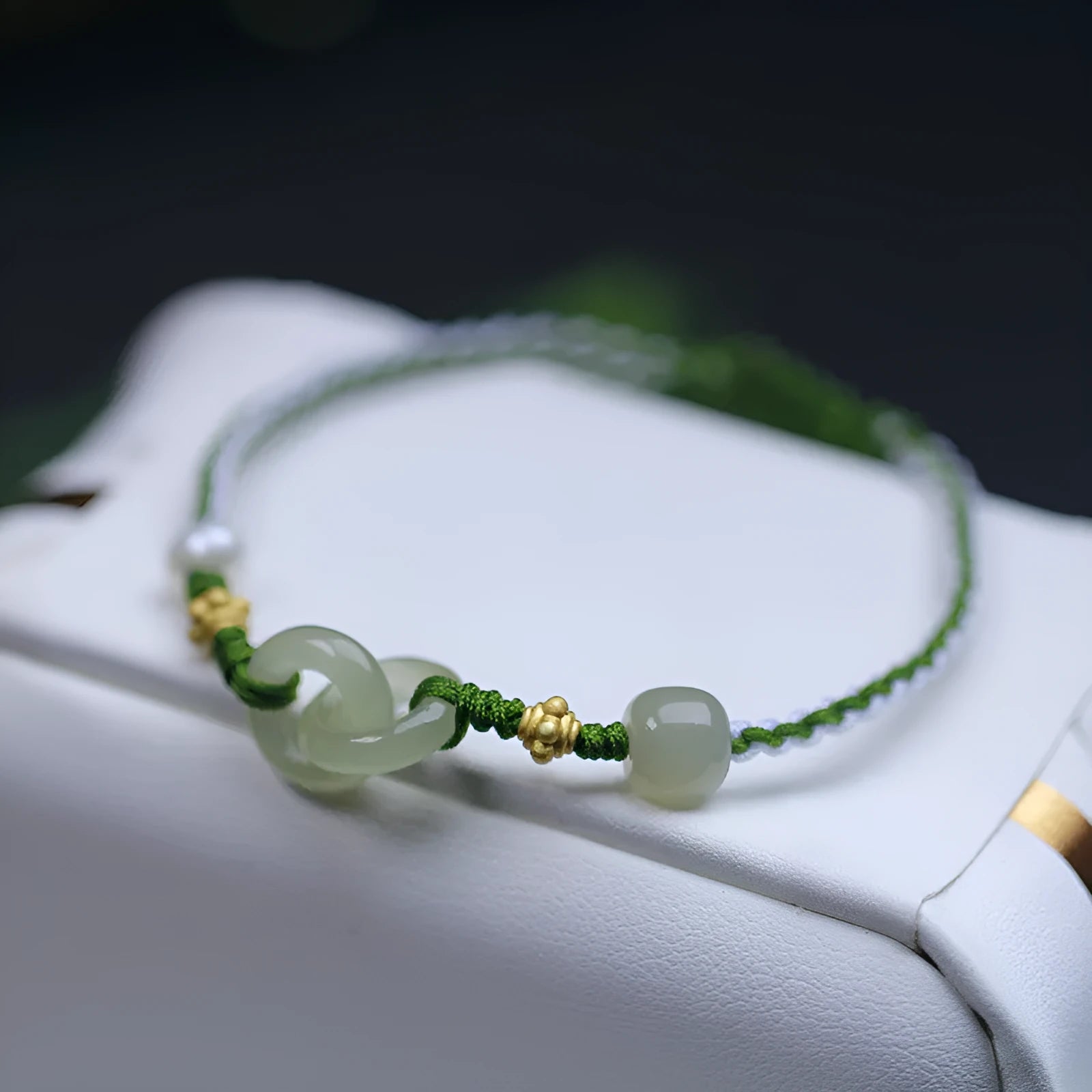 DIY woven bracelet with Hetian jade beads and flexible wire in hollow-out national tide design