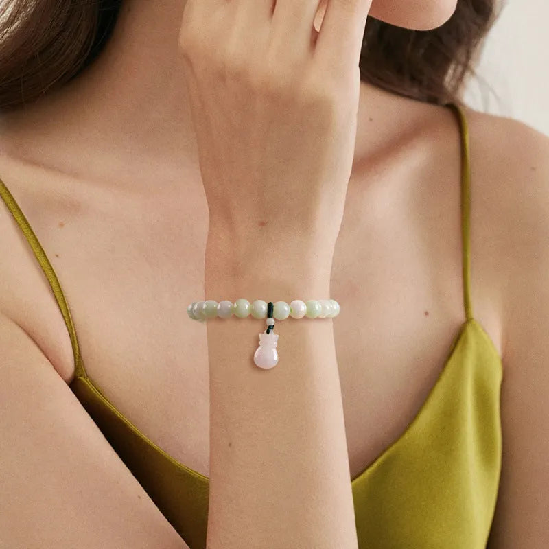 Ice Jade flower-shaped purse bracelet with 8mm pendant on adjustable band