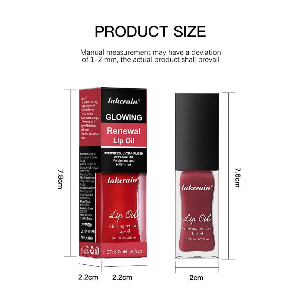 Glow Lip Gloss lip oil tube in 8ml size showing seven shade options