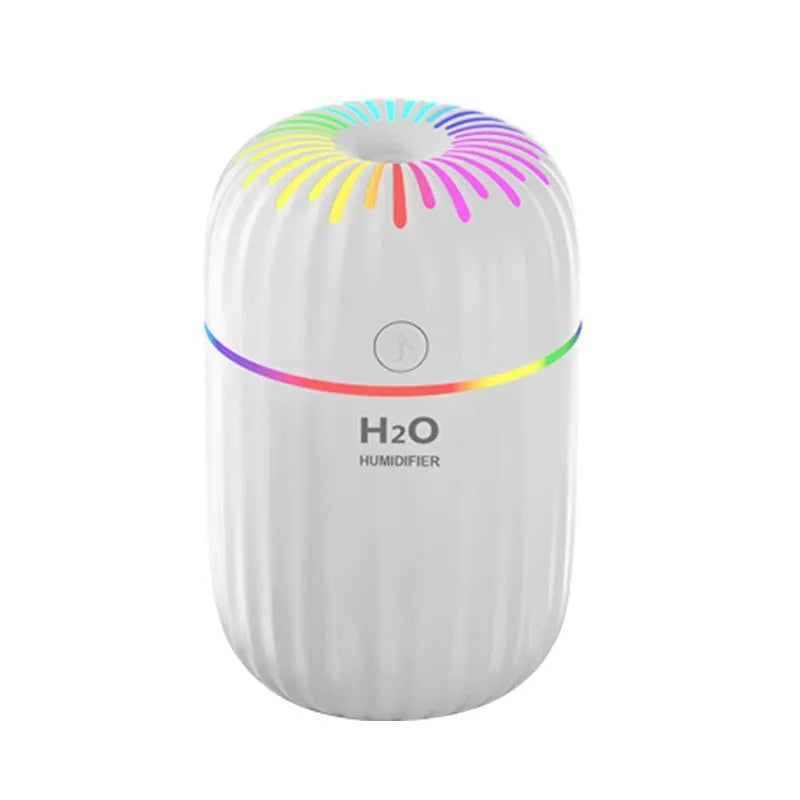 A5 model USB mini humidifier in white, pink, or green with 300ml tank and 75mm compact design
