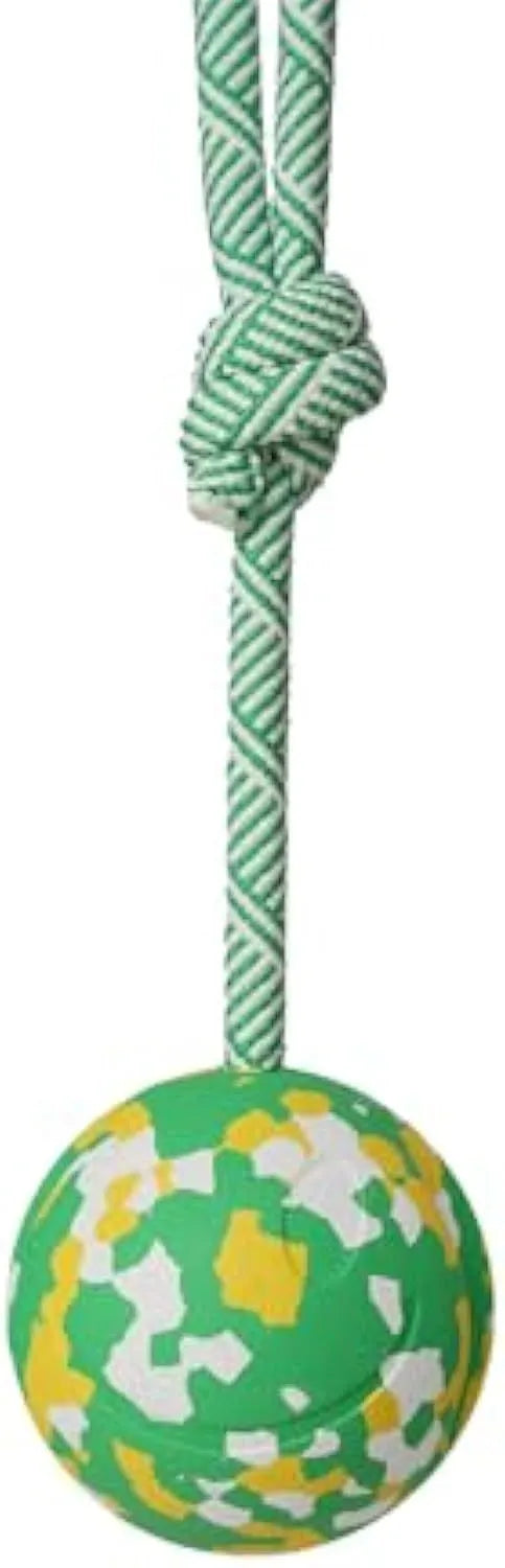 Dog ball on rope toy with natural rubber ball and nylon rope for interactive play