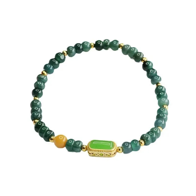 Natural stone blue water jade and jasper bracelet with topaz accents and electroplated metal components