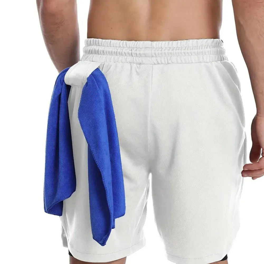 Men's black double-layer sport shorts with cotton blend fabric and milk silk lining