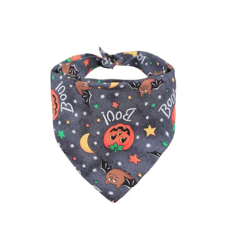 Halloween dog bandana pumpkin double-sided triangle scarf cloth woven embossing graffiti cartoon style