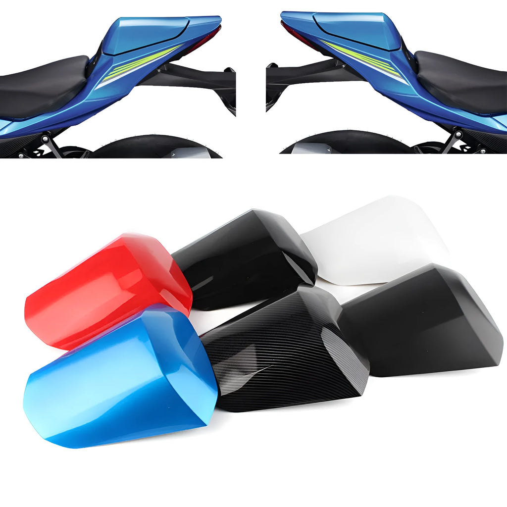 GSXR1000 motorcycle rear seat cowl cover in ABS plastic shown in multiple colour options.