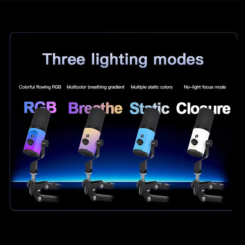 ZX777 moving coil USB XLR microphone with noise reduction and RGB bracket