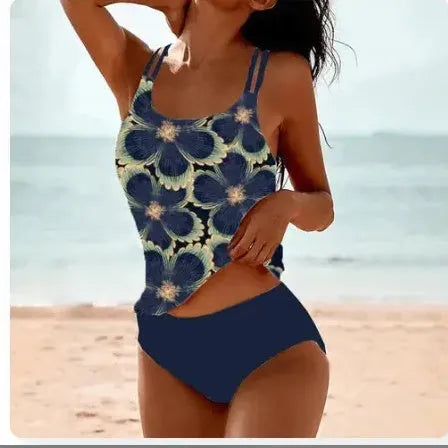 Women's vintage printed high-waist swimwear set with retro dot pattern in multiple colour options