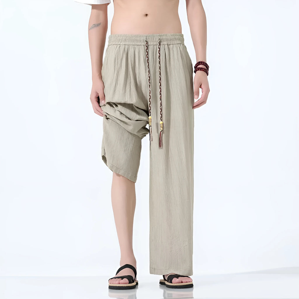 Men's bamboo fibre straight-leg trousers in black, khaki or coffee, thin wide-leg mid waist style, sizes M to 5XL