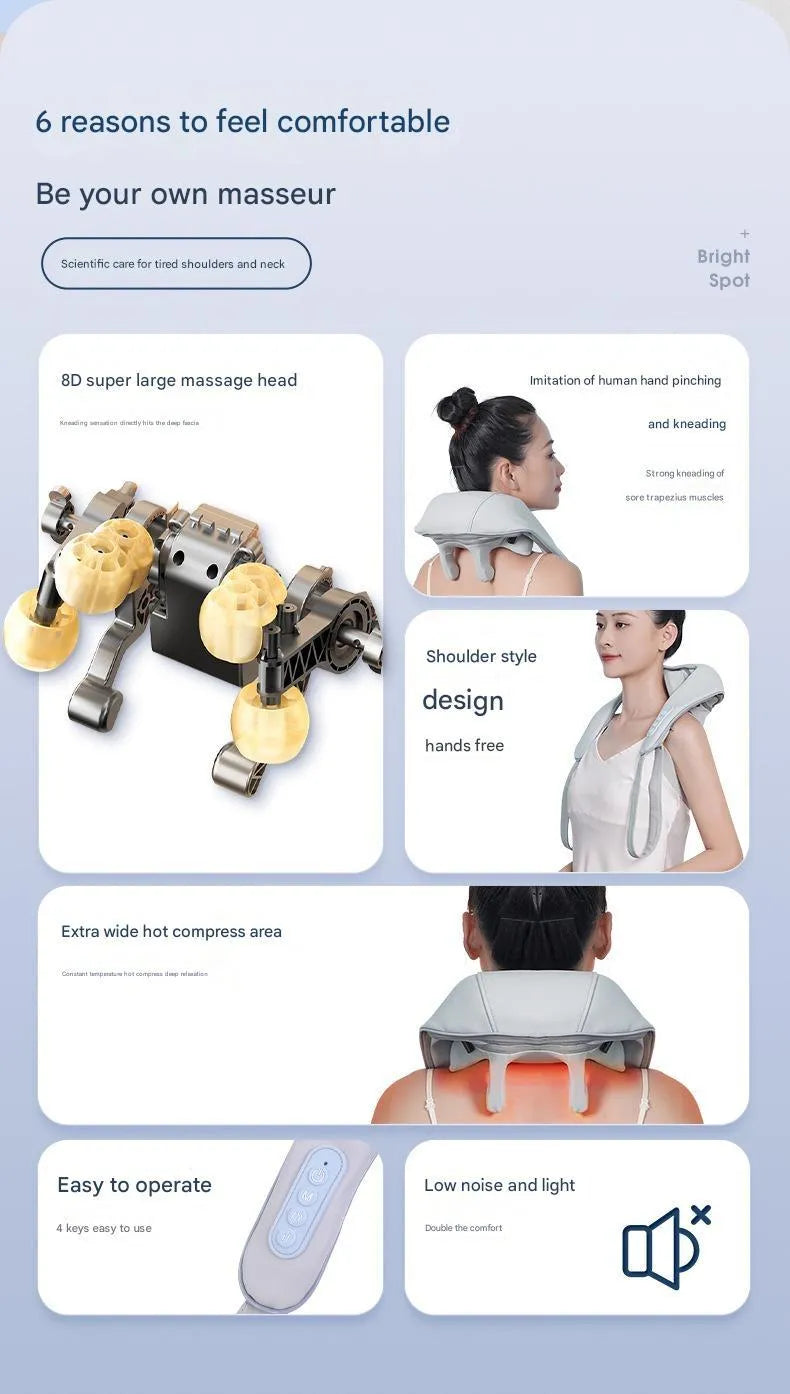 Multi-functional home-use neck massager shawl for cervical spine and shoulder muscle relief with rechargeable battery