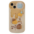 Apricot plastic phone case with Cheese Bear cartoon and sliding window for iPhone 14 Pro