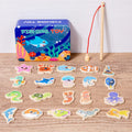 Children's magnetic fishing toy wooden set with 20 fish and 1 rod in iron box for infants
