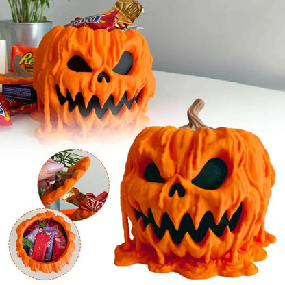 Spooky Pumpkin Candy Bowl with Lid - Reusable Decorative Halloween Candy Dish