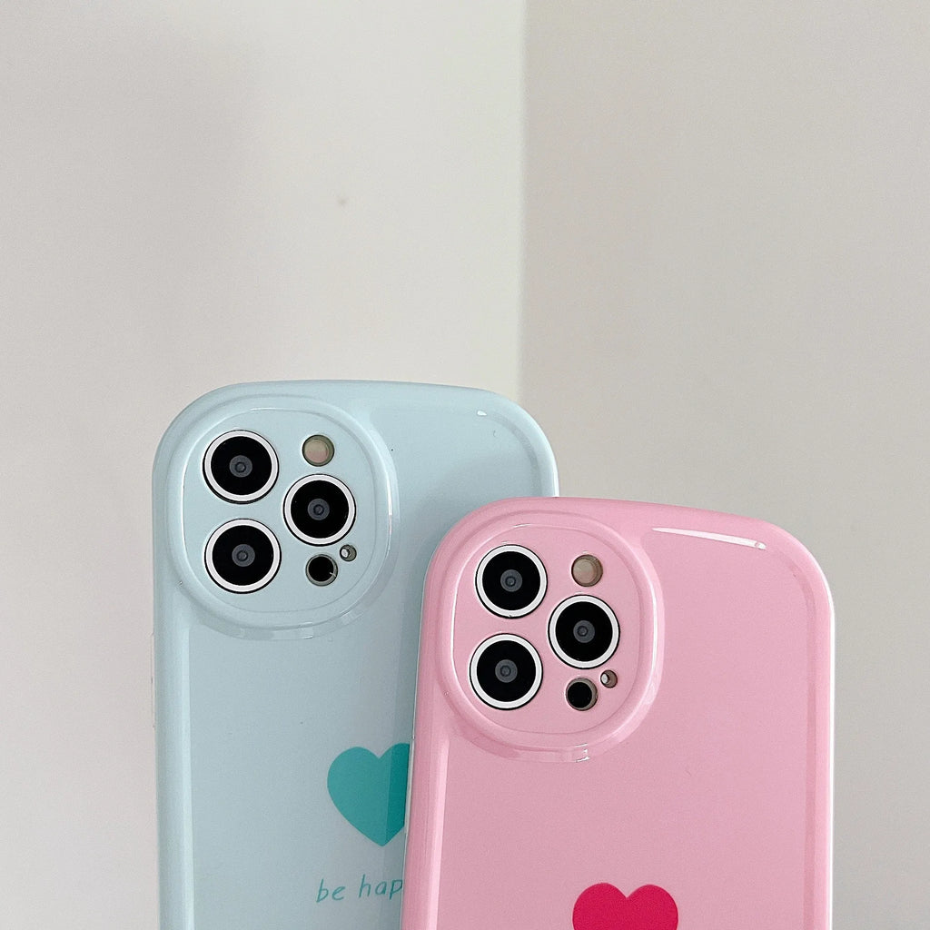 Cute macaron colour love phone case for iPhone in pink, purple, blue, and white options with TPU PC hard back cover