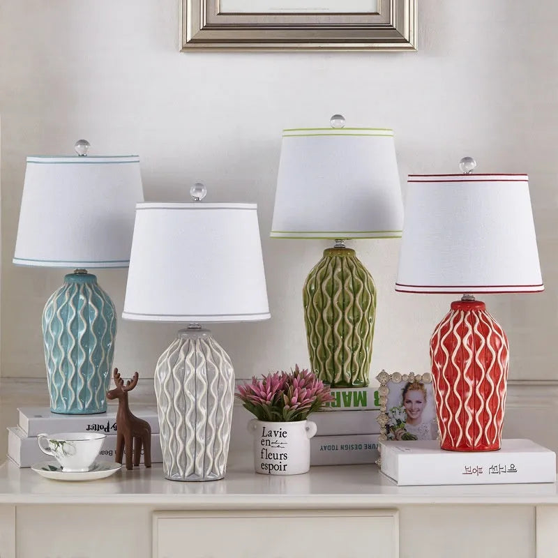 European style creative table lamp in warm ambience bedroom setting with multiple colour options