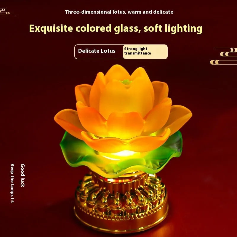 Yellow Chinese-style lotus lamp for Buddha fronts and spiritual decor