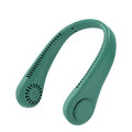 Rechargeable neck fan worn around neck with bladeless design and decentralised air outlet