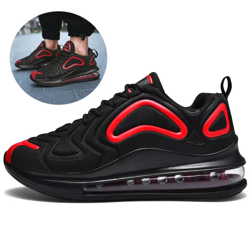 Premium air cushion sneakers in black, black and red, and black and white colorways