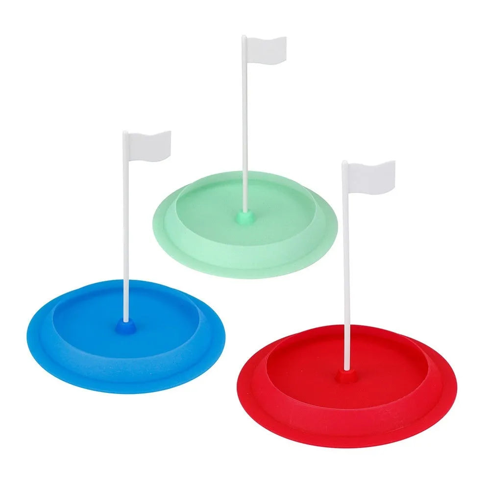 Silicone rubber putting practice disc with 16cm diameter in red, green, or blue