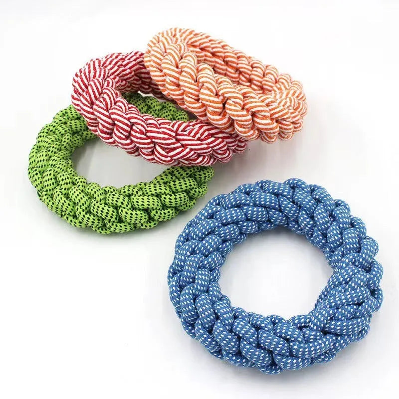 18cm cotton braided ring dog chew toy with knotted texture
