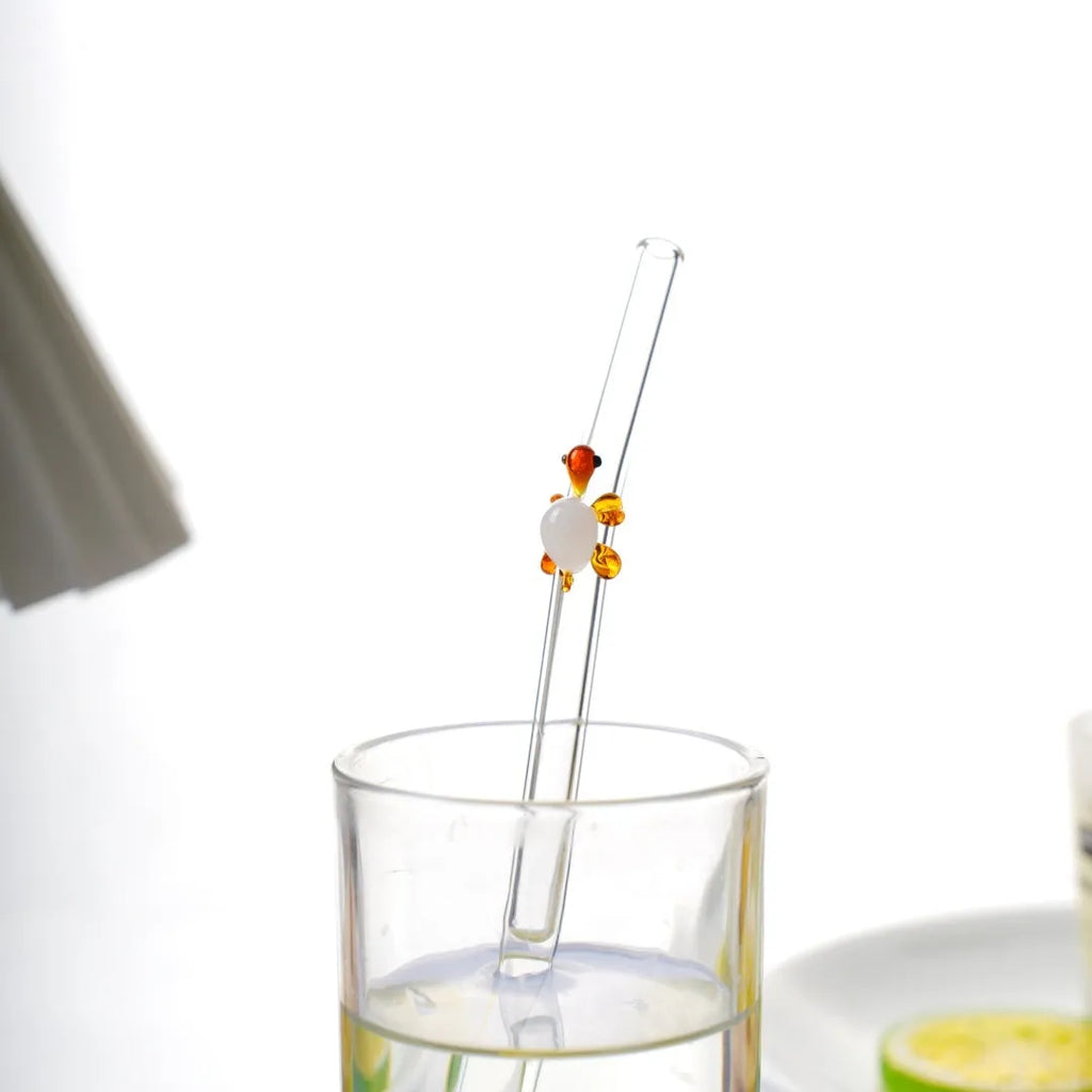 High borosilicate glass straw with elbow bend for children in multiple colours on white background