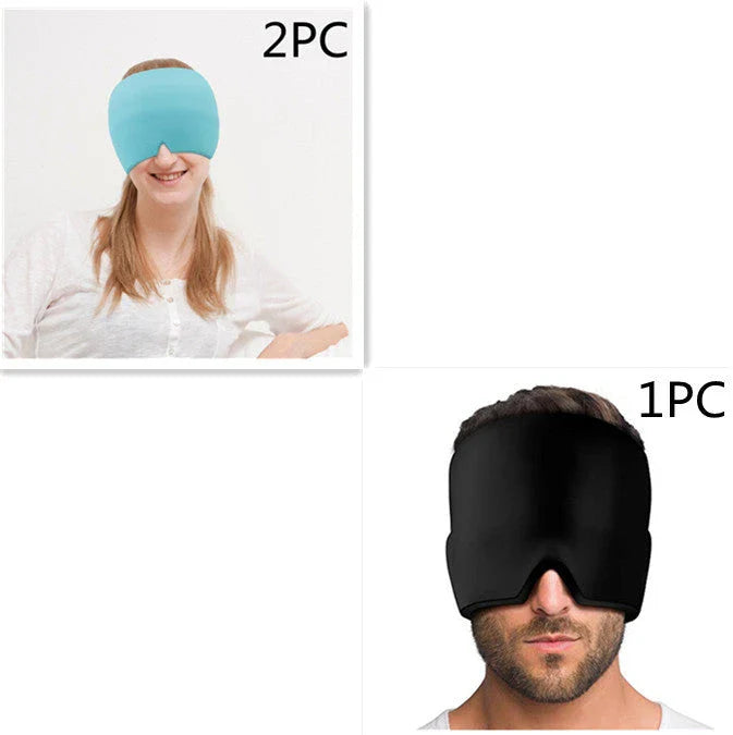 Soothing ice gel eye mask for headache relief, featuring a cooling gel pack and premium elastic cloth for a comfortable fit