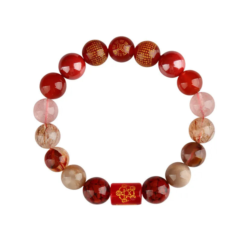 Natural crystal bracelet with five element colours in geometric round shapes