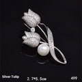 Alloy flower brooch with micro-inlaid zircon design in 181 silver tulip colour.