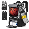 Black Oxford cloth basketball training backpack with large capacity for sports equipment
