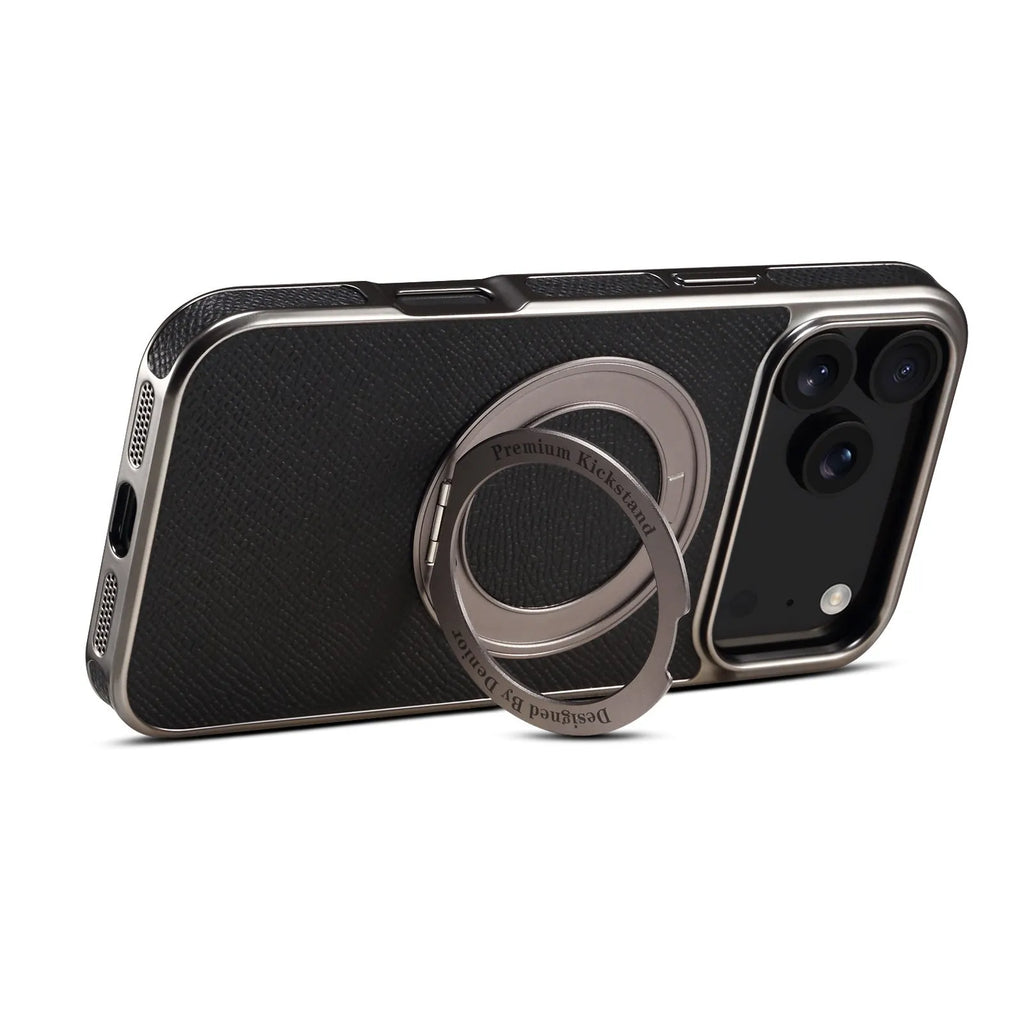 Genuine leather magnetic iPhone case with bracket in green, black, orange or red