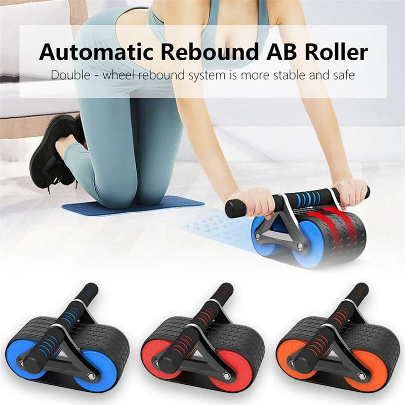 Premium Abdominal Workout Roller with Dual Wheels, Comfortable Grip, and Automatic Rebound Action for Core Strengthening and Fitness Training